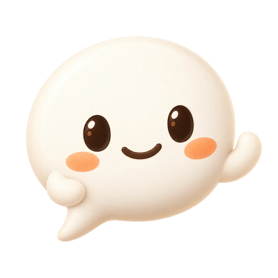 Paira, a soft cream speech bubble with a smiling face, waving hello